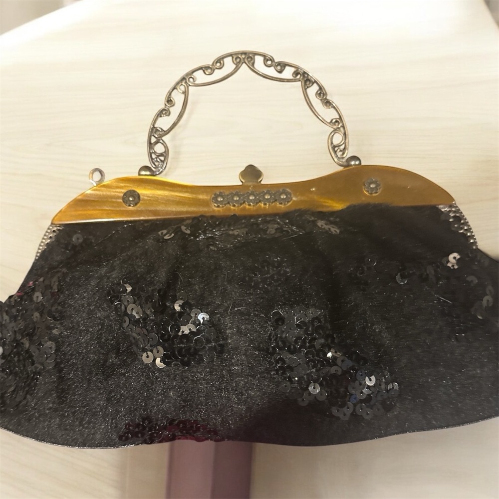 Vintage Black sequin and velour evening handbag/purse